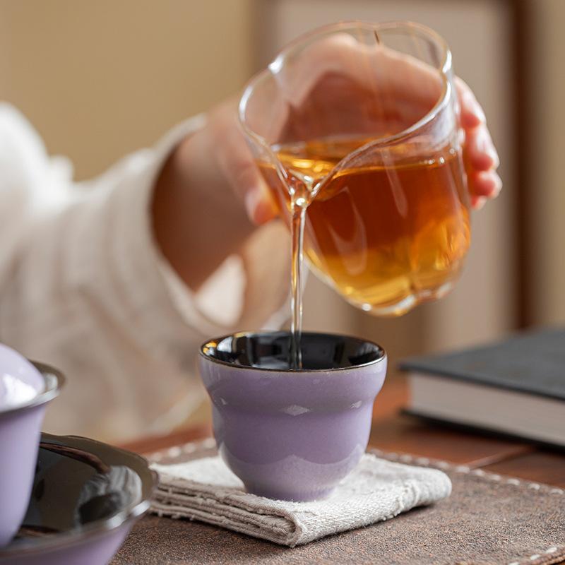 Antique Vintage Lilac Purple Personal Master TeaCup Handmade Ceramic Chinese Tea Set Zen Teaware Gift for Tea Lovers Home Office