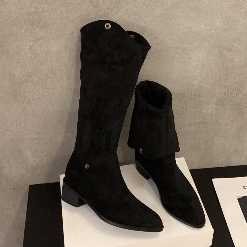Fashion High Boots Women Fashion Heeled Shoes Suede Designer Dress Knee High Woman Boots 2025 Winter Cozy Walking Mujer De Zapatillas
