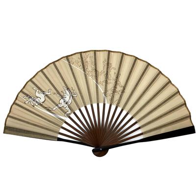 Hanakanzashi Faltfächer Choju Jinbutsu Giga Baumwolle Frosch und Hase Einzelfächer Jinbutsu Herrenfächer, Design, 22cm, Stoff, Groß, Designs, Braun, [Chijyu