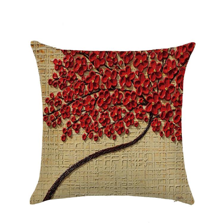 Sofa Pillow European Three-dimensional Oil Painting Tree Print Polyester Cushion Home