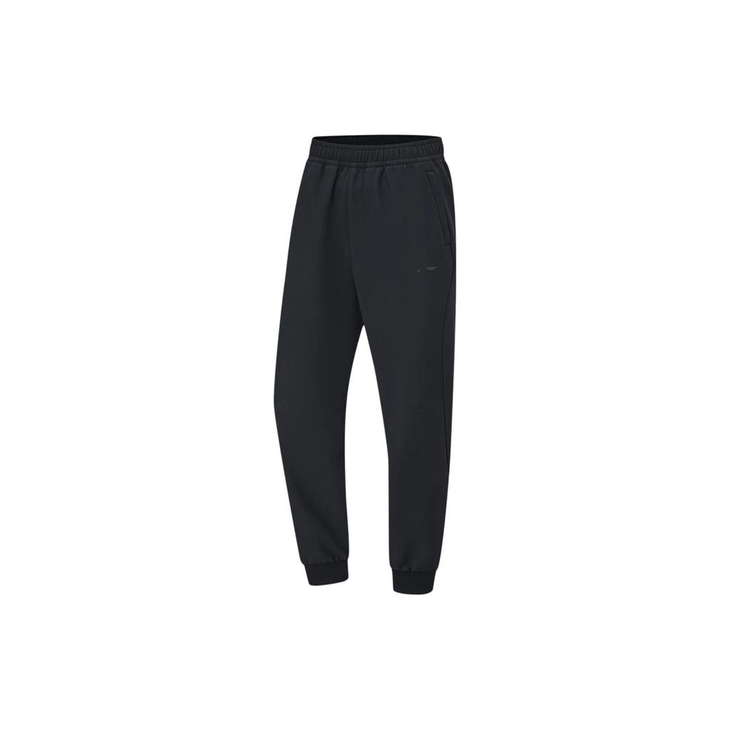 Li Ning Fitness Series Solid Color Cuffed Fleece Warm Water-Resistant Loose Knit Sports Pants Women Pants Black AYKT652-1