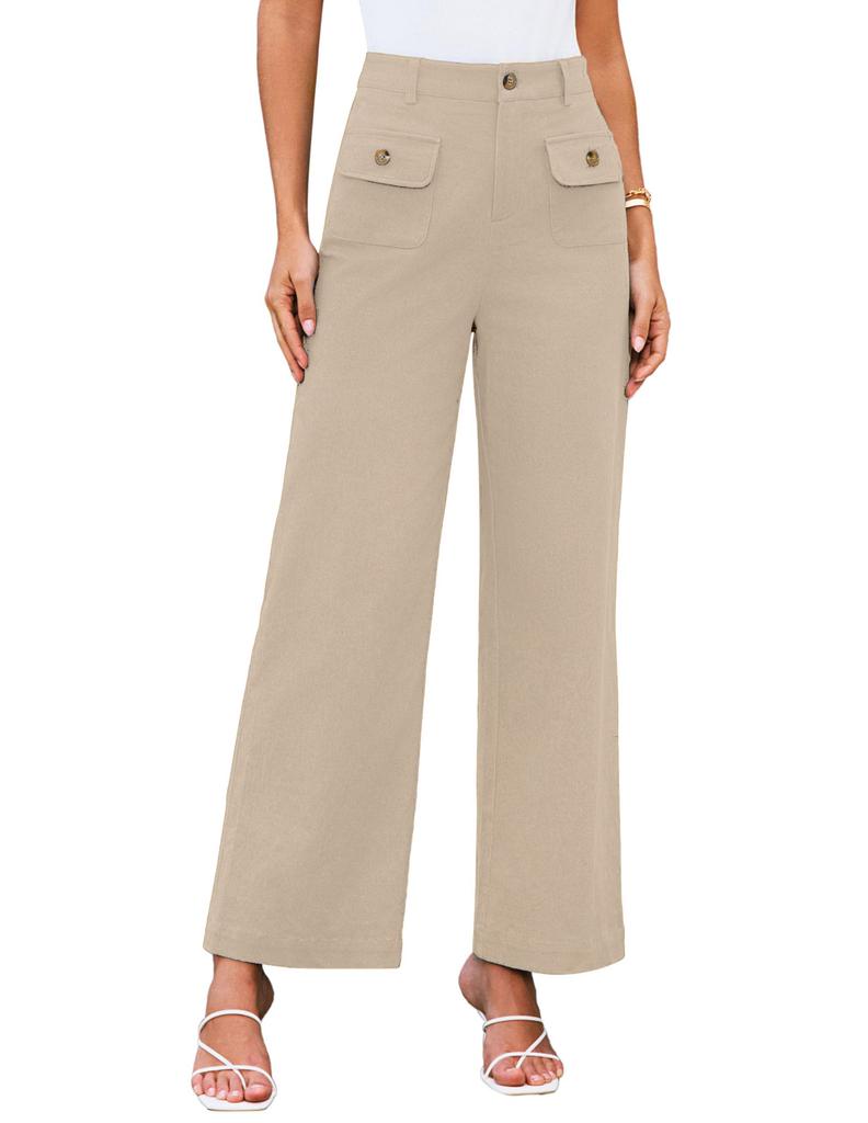 Women's High Waist Wide Leg Pants with Side Pockets and Snap Button In 9 Colors