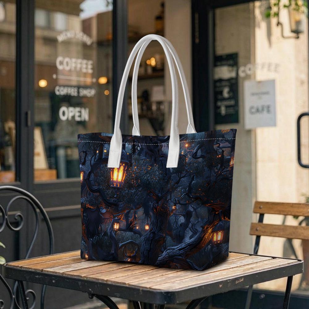 Mystic Dark Forest Lantern Pattern Fashion Casual Top-handle Bag for Daily Use