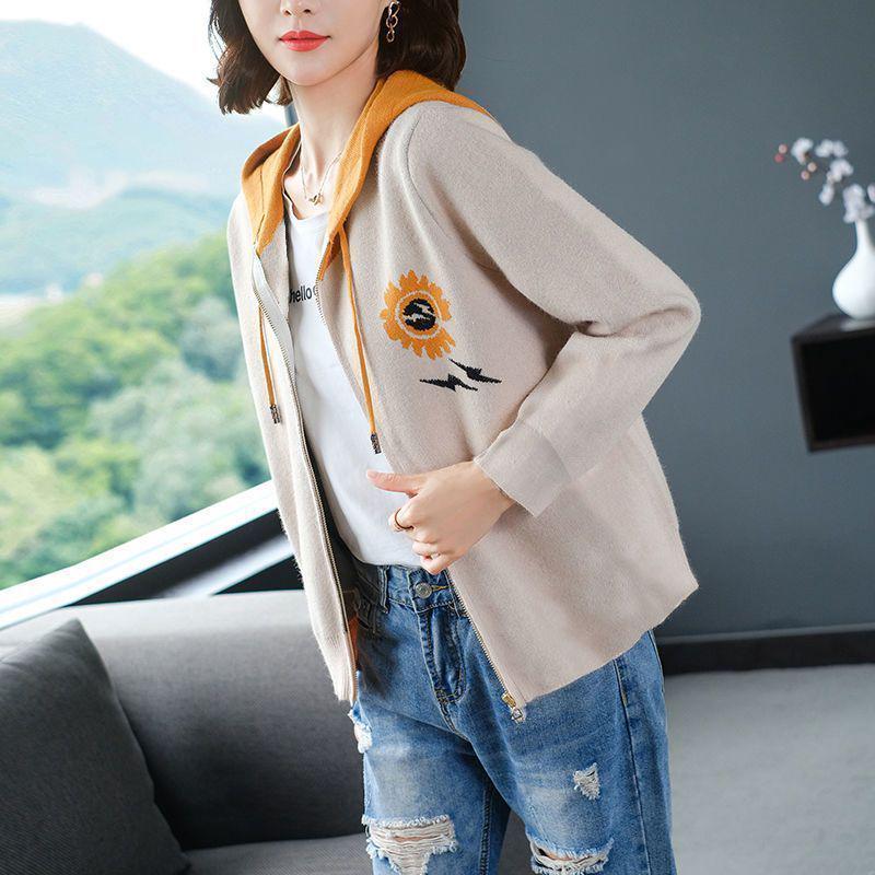 

Korean Style Plus Size Hooded Cardigan Sweatshirt for Autumn/Winter - Women s Thick Fleece-Lined Jacket for Female Students XL бежевый