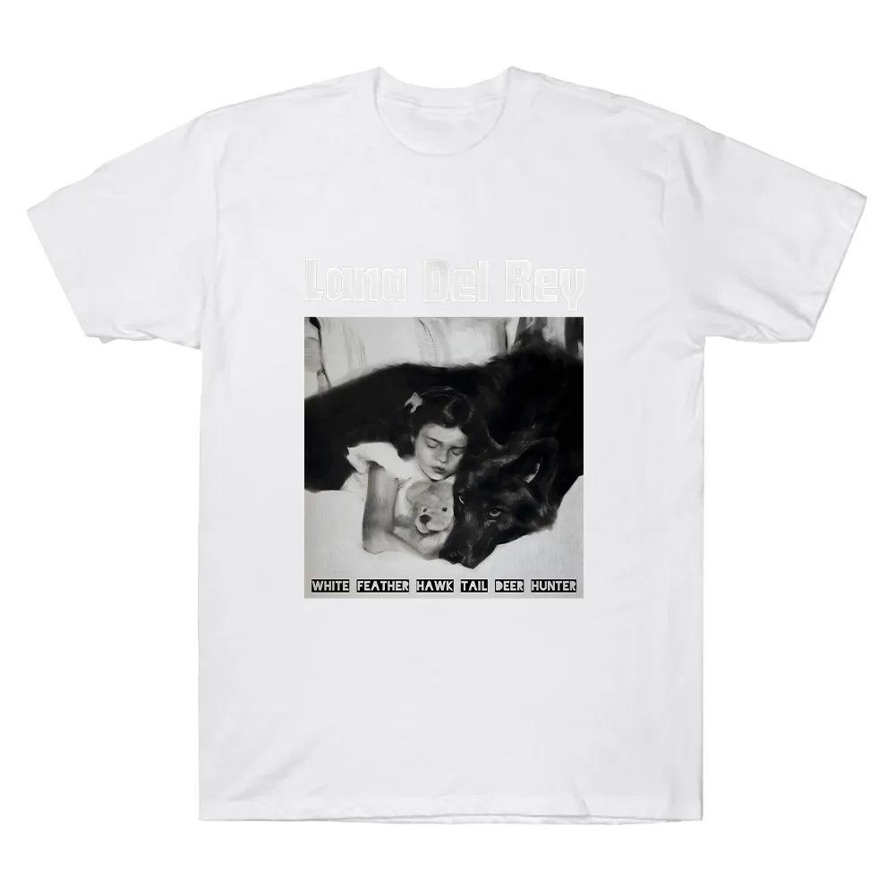 Weißes Feder-Falken-Schwanz-Hirschjäger Lana Del Rey T-Shirt Geschenk Lässig Locker Streetwear Hohe Qualität Baumwolle T-Shirts Unisex