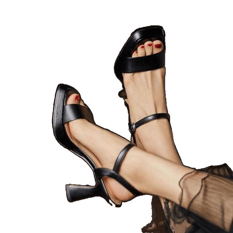 2025 summer Korean version waterproof table thick heel sandals women's square head open toe with fashionable versatile breathable wear-resistant