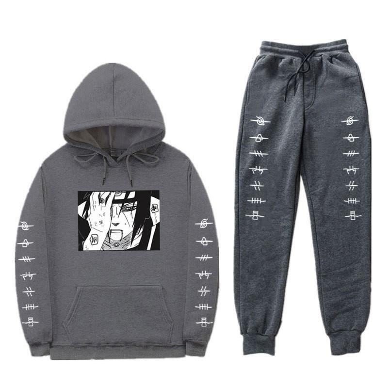 Mens Anime Hooded Sweatshirt Set With Fleece Lining Naruto Uchiha Itachi Inspired Casual Winter Outfit