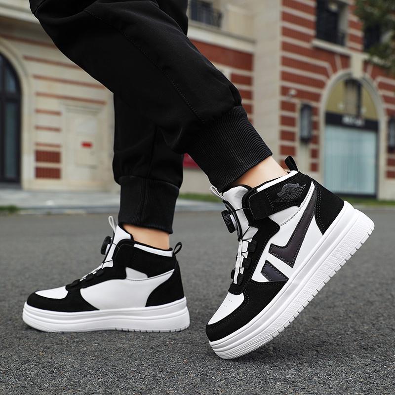 New Primary School Fashion Thick Sole Casual Sports Shoes Boys High Top Children's Skateboard Shoes Girls Rotary Button