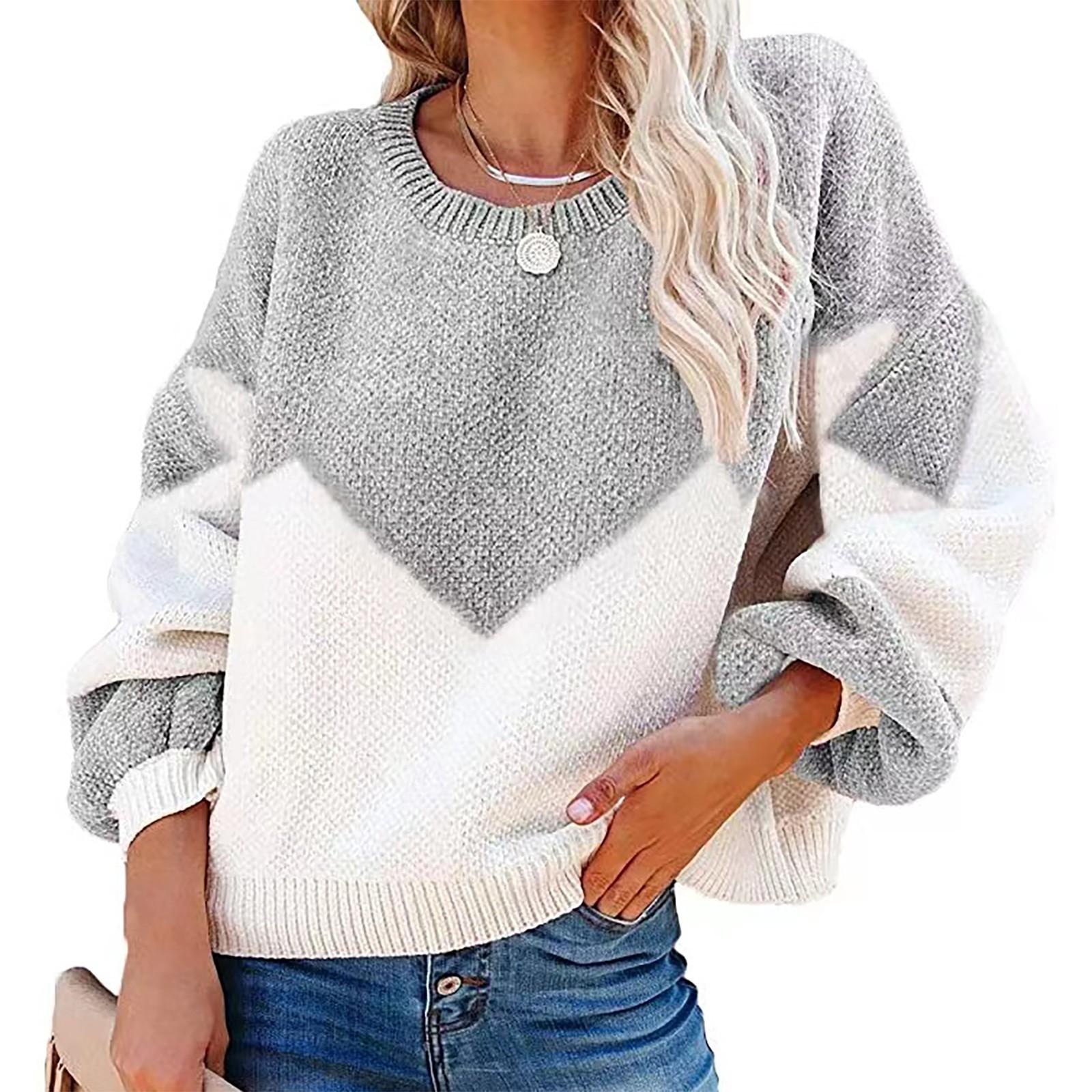 

Женский повседневный свободный свитер с цветными блоками, большой свитер с круглым вырезом в ярдах XL