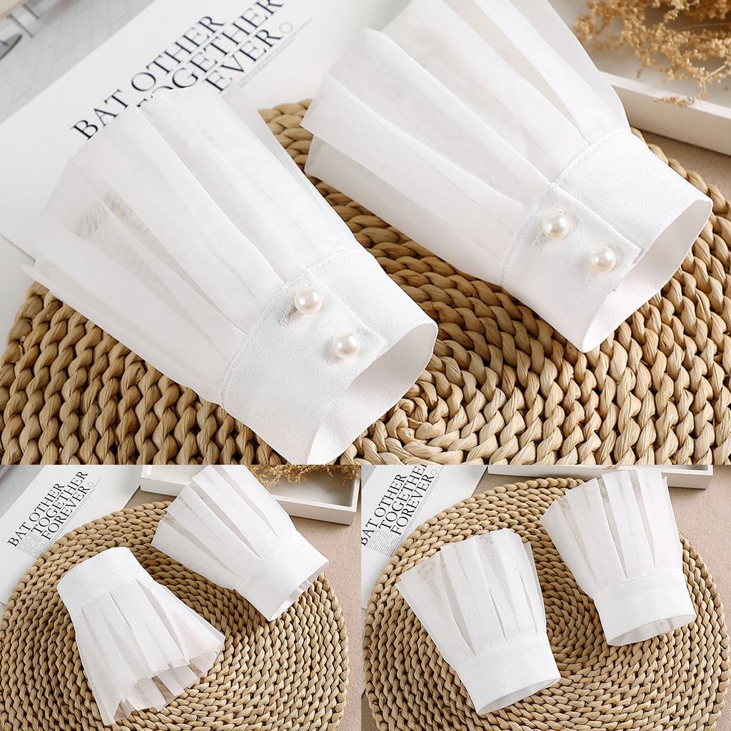 1 Paar Abnehmbare Hemd-Fake-Ärmelmanschetten Mode Plissierte Glockenmanschette Layered Spitzenmanschette Falsche Ärmel Sonnenschutz Dekoriert