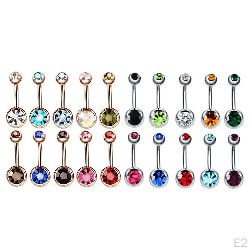 10 Pcs 14g Crystal Belly Button Glitter Gem Prong Stainless Steel Navel