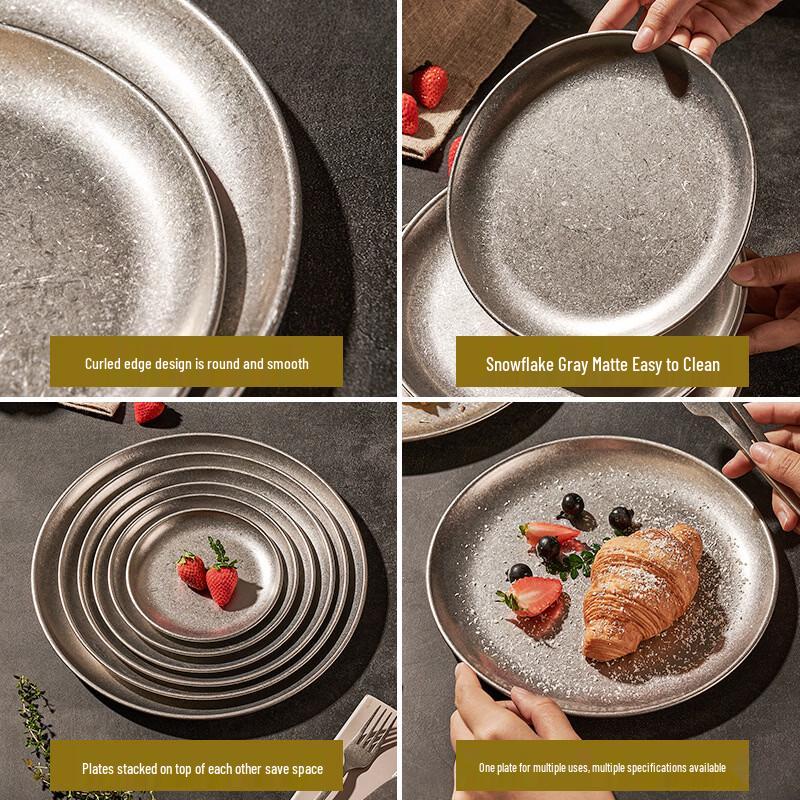Ruhan Korean Retro 3-Compartment Stainless Steel Plate Set