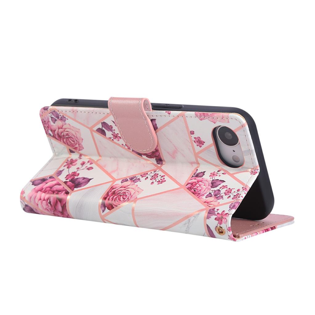 For iPhone 16e Case Lacquered Marble Pattern Leather Phone Cover