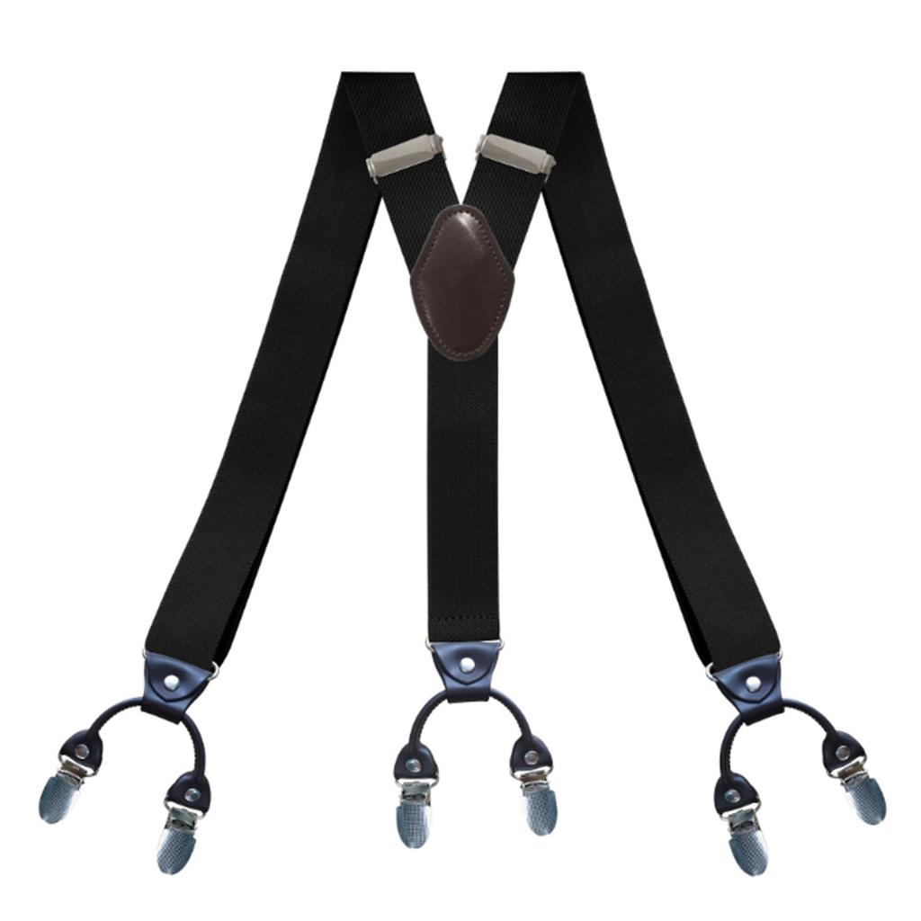 Mens Clip Suspender Elastic Adjustable Prevent Slip 6 Clip Y Shape Mens Suspender Brace for Suits Black