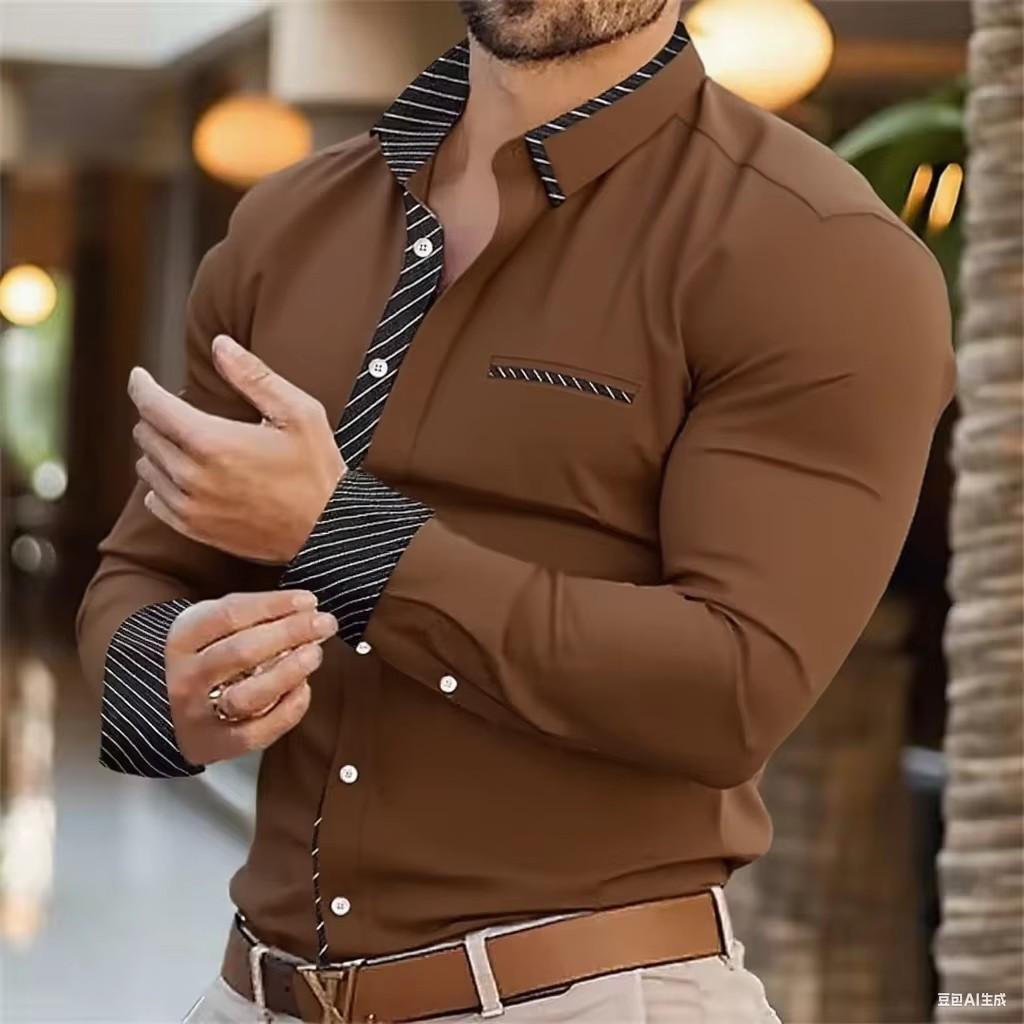 Herren Lässiges Langarm 3D Digitaldruck Lässiges Hemd Tasche Nähte Oberteile Hemd