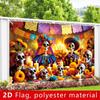 2D Flat, 1 Piece. Mexican Day of the Dead Background Decoration Banner, Polyester Fabric, Mexican Day of the Dead Festival