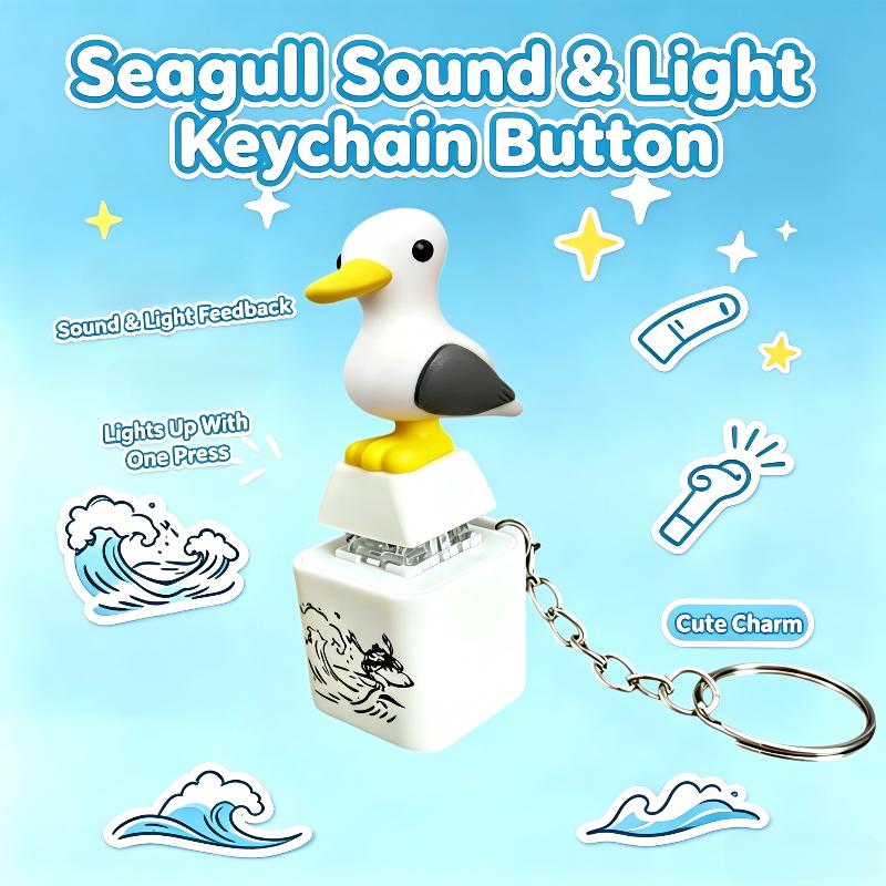 Cute Seagull Keyboard Fidget Toys Keychain Finger Button Clicker Decompression Toys With Sound Lights Rechargeable Ornament