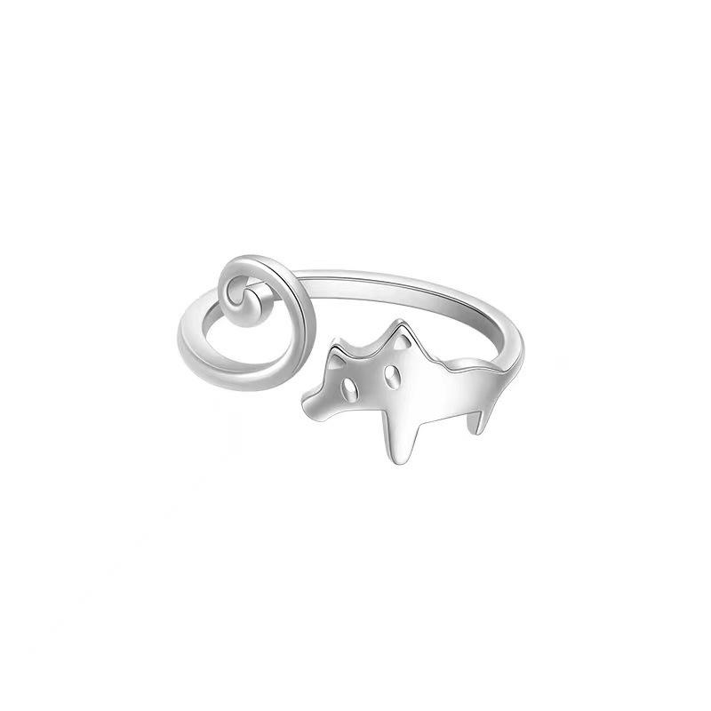 925 Silver Cat Ring - Women's Niche Design Luxury Adjustable Spring Index Finger Ring
