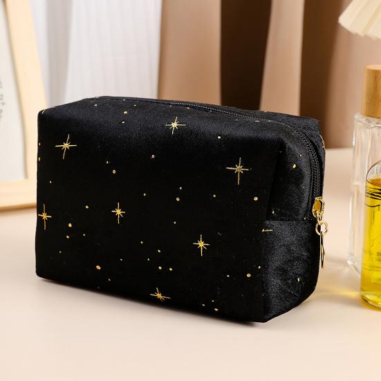Cosmetic Bag Travel Toiletry Bag Spacious Capacity Velvet Exterior Star Pattern Lipstick Eye Shadow Portable Organizer