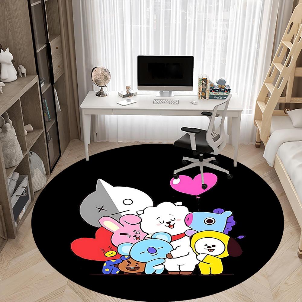 1PC BT21 Characters Office Round Rug - Perfect for Office or Study Decor, Machine Washable, Non-Slip Backing, Decorative Floor Mat