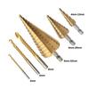 6 Pcs Titanium Coated Drill Bit Set, Including 3 Sizes of Step Drill Bits and 3 Sizes of Twist