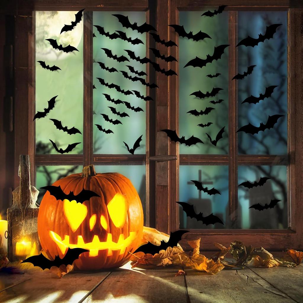 TDHDIKE Halloween Party Supplies & Decorations 140Pcs Realistic PVC 3D Black Scary Bat Wall Stickers for Creepy Home & Indoor Decor DIY Wall Decal