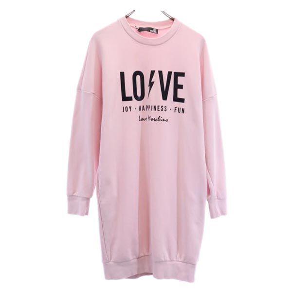 LOVEMOSCHINO Logo Print Long Sleeve Sweat One Piece 4 Pink Women Used