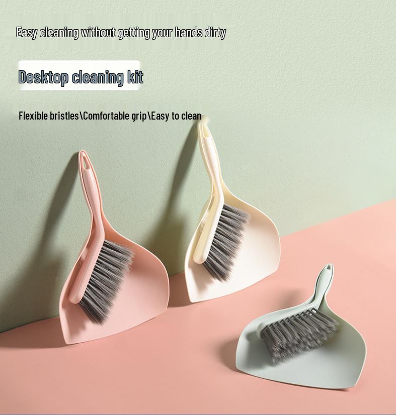 Compact Broom & Dustpan Set, Desktop Sweeper for Hair & Dust, Small Plastic Cleaning Tools