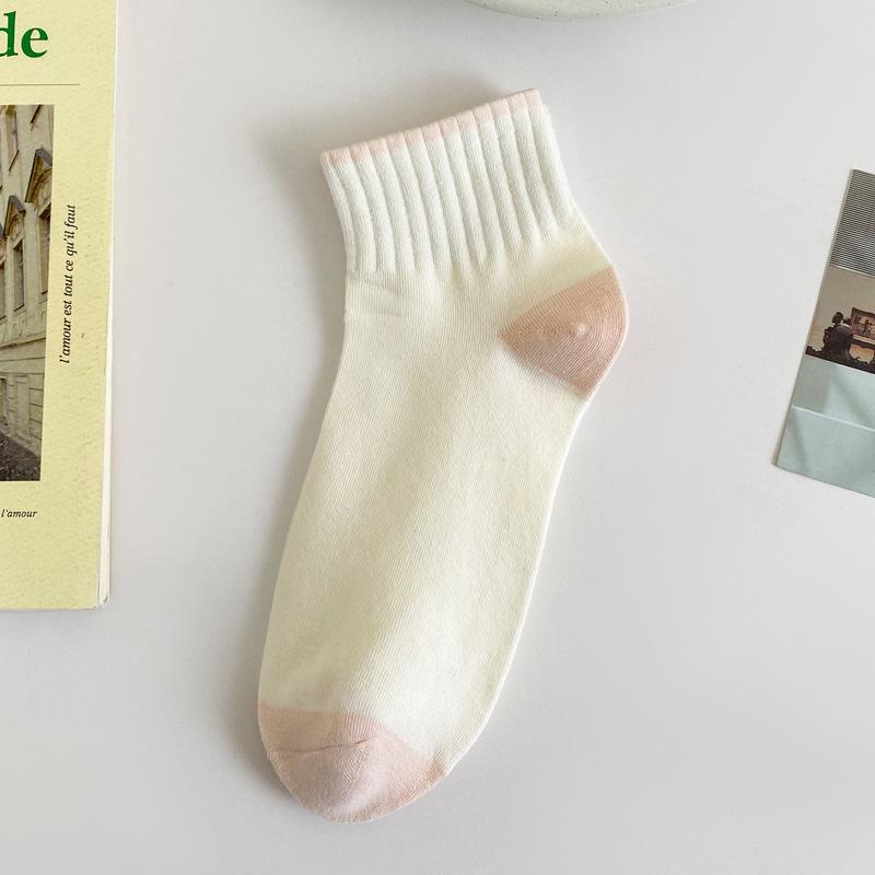 

Spring Socks for Women Short Calf Colorful Ribbed Cuff Color Blocked Boat Socks Breathable and Sweat Absorbing Cotton Socks Low Cut Short Socks 5 Pairs