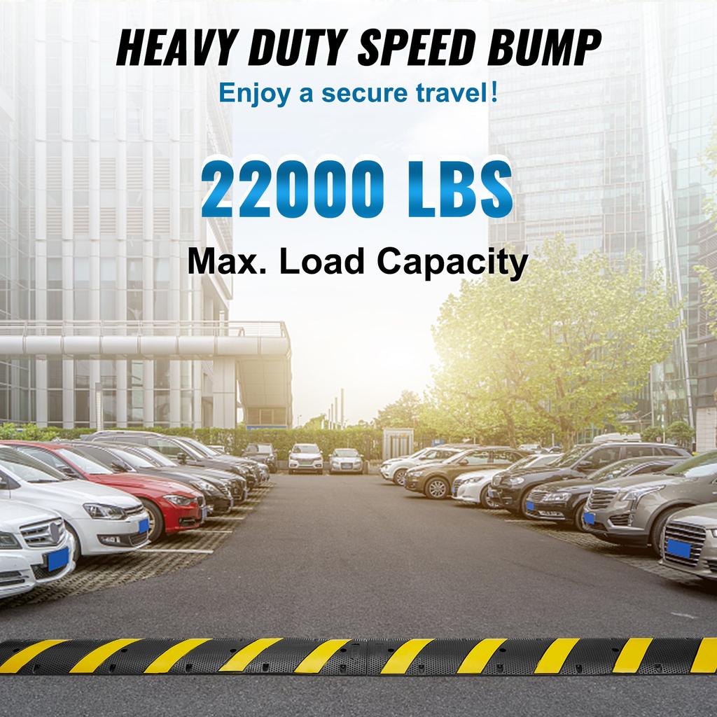 VEVOR 2PCs Rubber Speed Hump 183 x 30 x 4.5 cm, 2 Channel, 100000 kg Capacity Heavy Duty Traffic Speed Bump