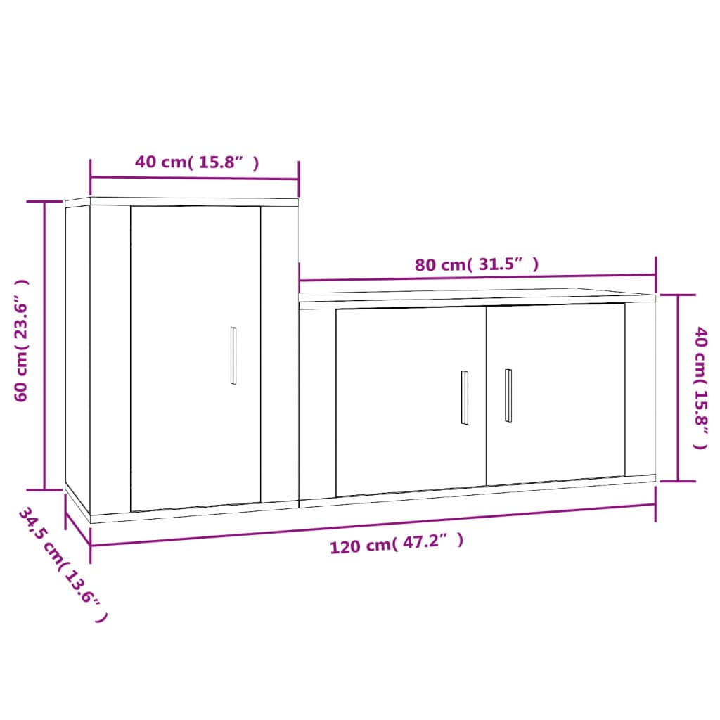 2 piece TV cabinet set smoked oak effect engineered wood
