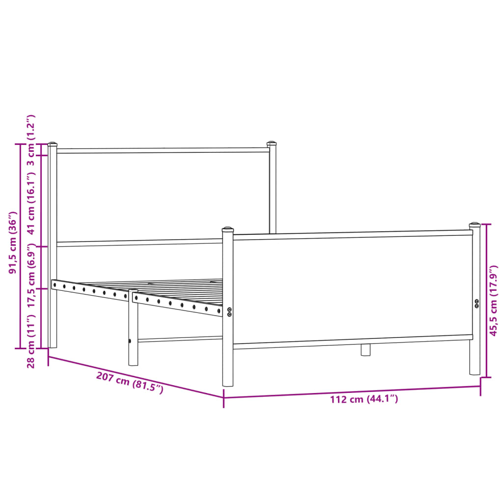 Metal Bed Frame Without Mattress Sonoma Oak Finish 107 X 203 Cm