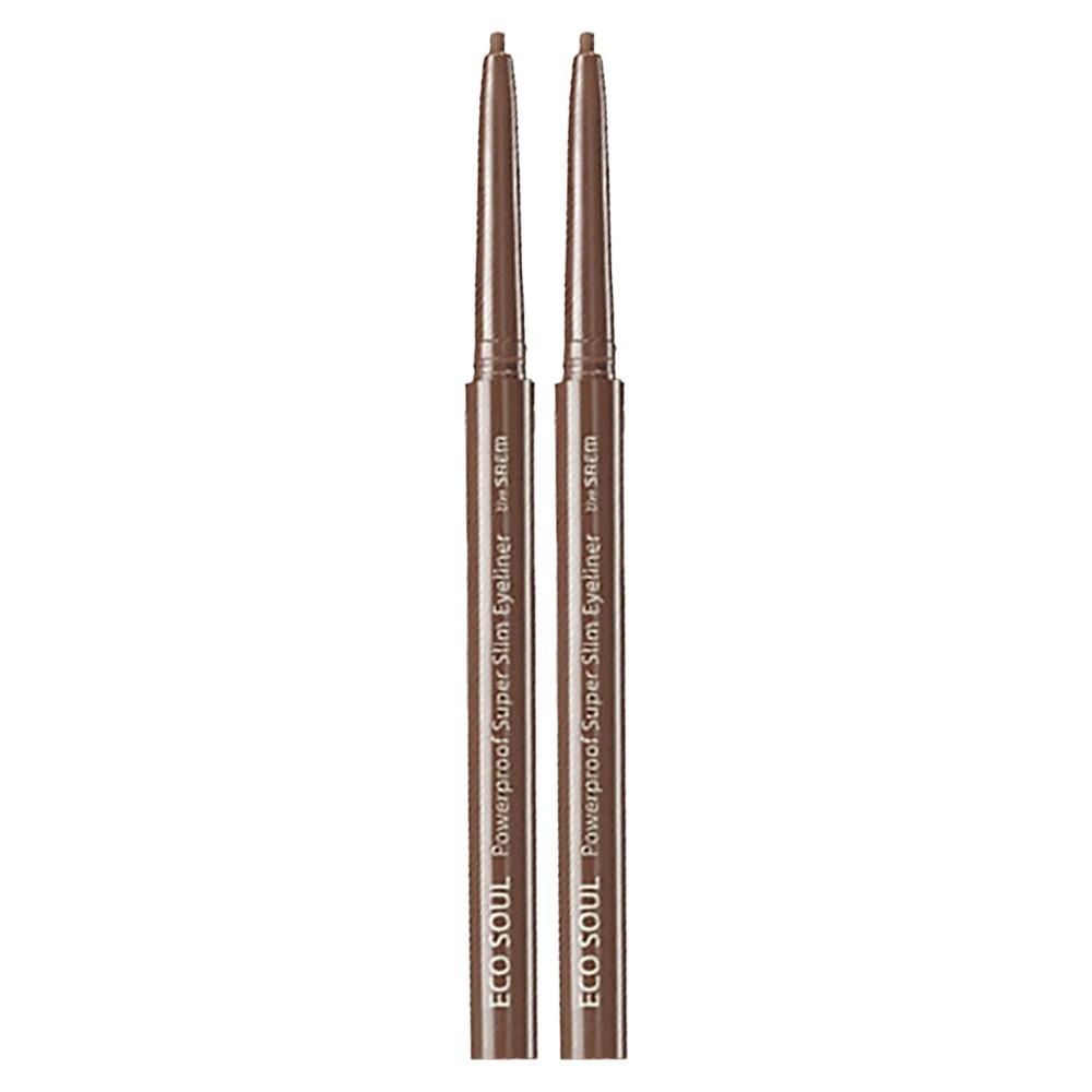 The Saem Eco Soul Powerproof Ultra Slim Eyeliner 0.1g, Teddy Brown, 2 Pcs