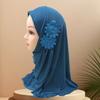 Elastic Children Hijabs Solid Flowers Head Islamic Scarf Shawls  2 To 7 Years Girls