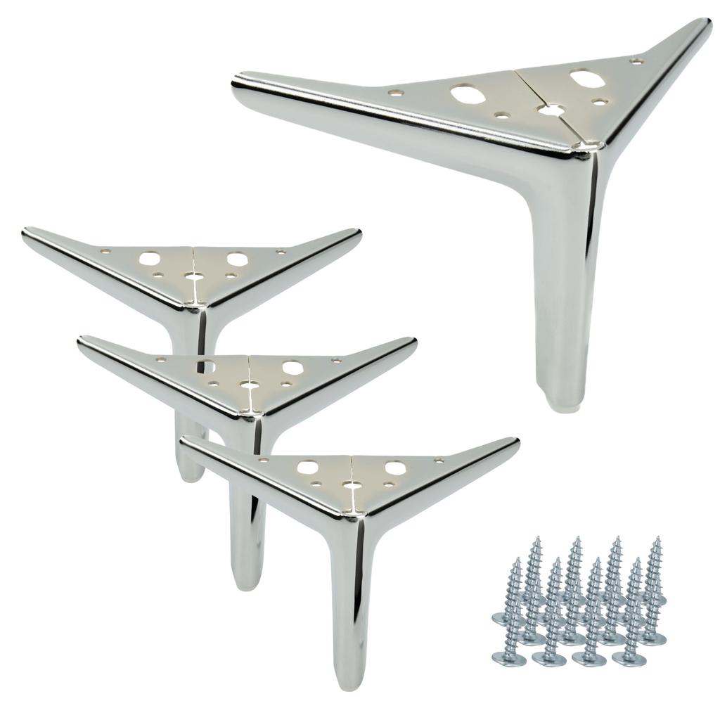 4x Elegant Anchor furniture leg, silver chrome, height 12 cm