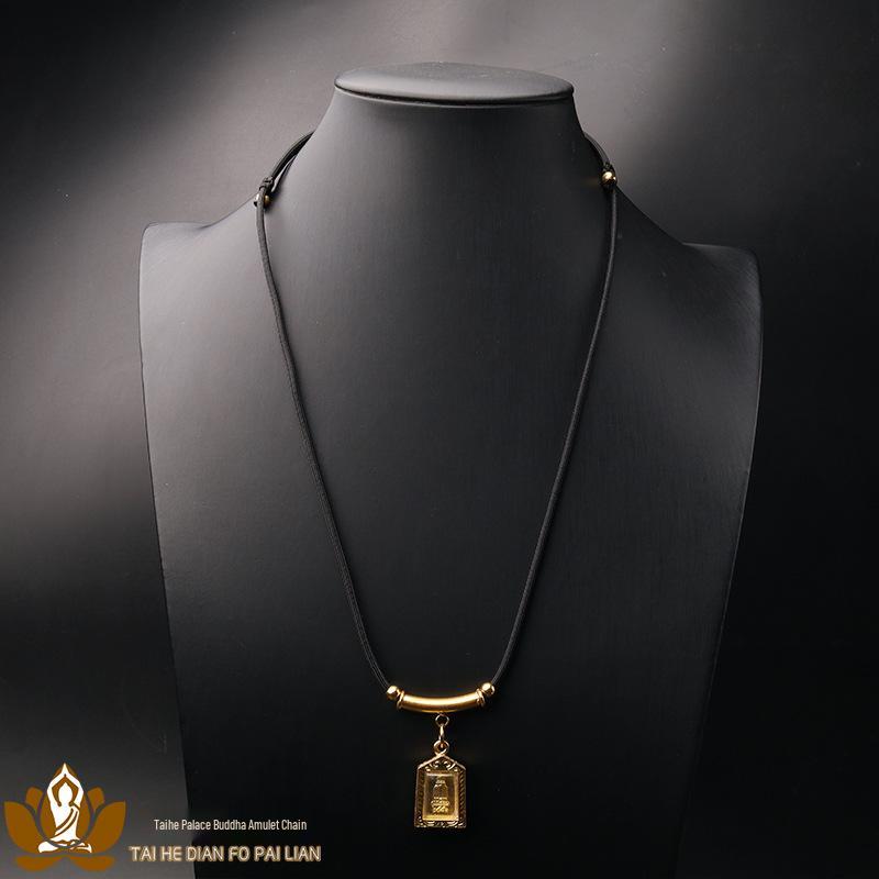Thailand Buddha Amulet Necklace - Hypoallergenic Stainless Steel with Real Gold Plated Curved Tube Clasp