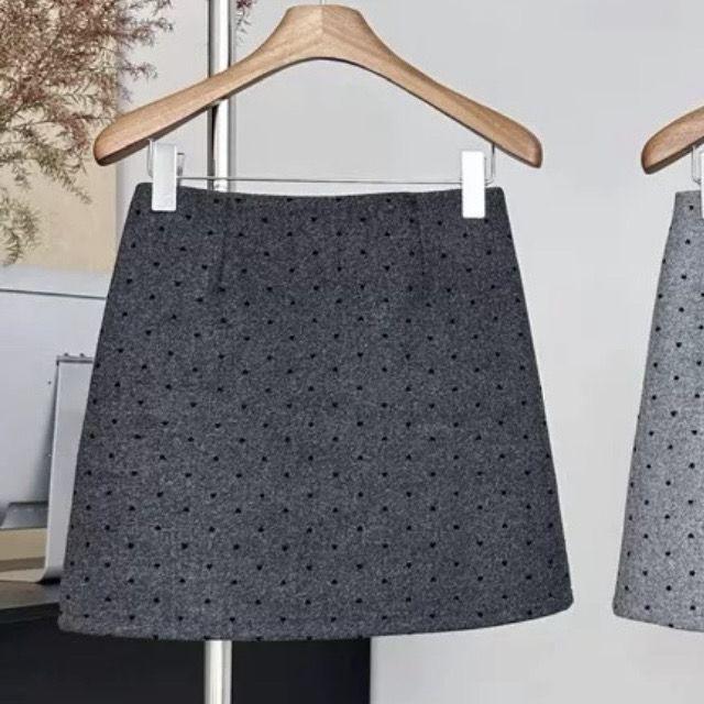 

Flocked Heart Polka Dot Tweed Slim A-Line Mini Skirt for Women L (105-115) темно-сірий