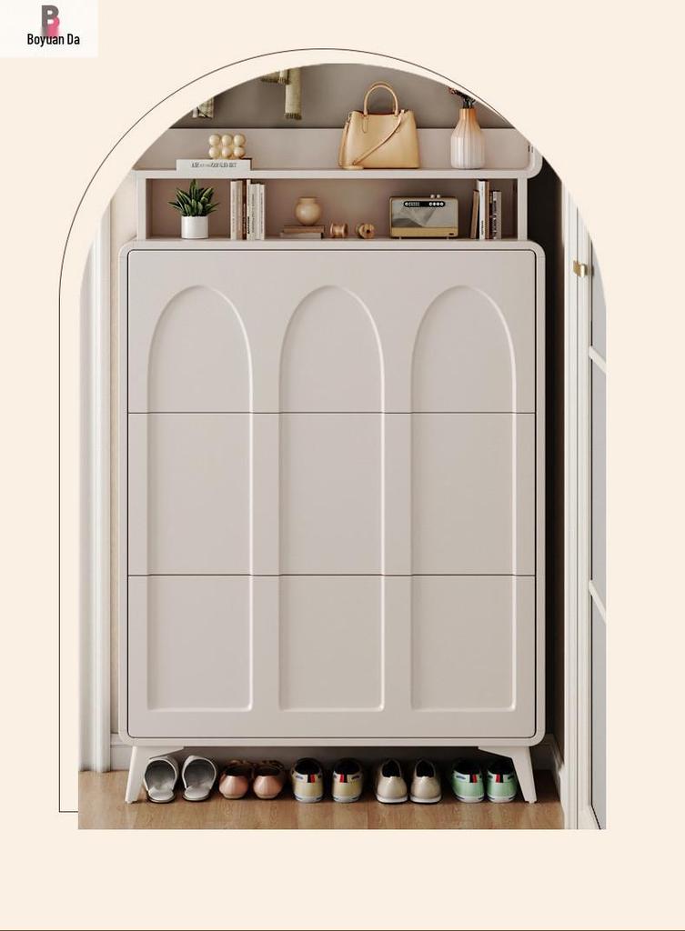 Ultra-Thin Flip-Top Shoe Cabinet & Coat Rack for Entryway Hallway Storage