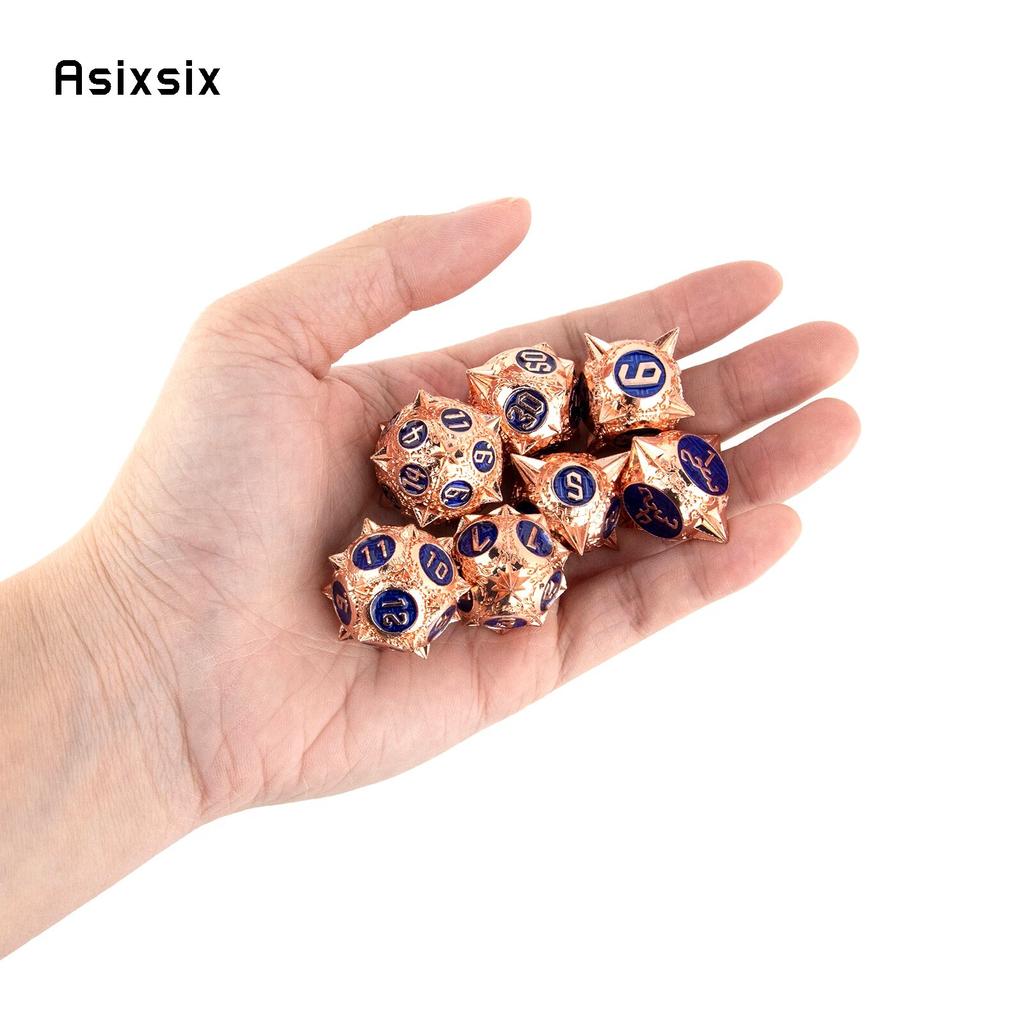 7 Pcs Copper Blue Meteor Hammer Metal Dice Solid Metal Polyhedral Dice Set Suitable for Role-Playing RPG  Board Game Card Game