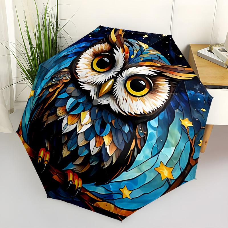 

1PC Night Owl Automatic Folding Umbrella - Compact 8-Rib Design, Durable Plastic & Iron, Lightweight for Outdoor Daily Use, Festive Gift085