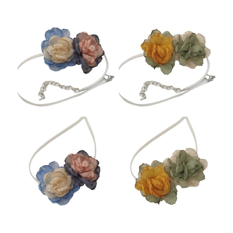 Simple Double Flowers Neckband Choker Necklace Jewelry Temperament Sweet Neck Chain Women Clavicle Chain Necklace