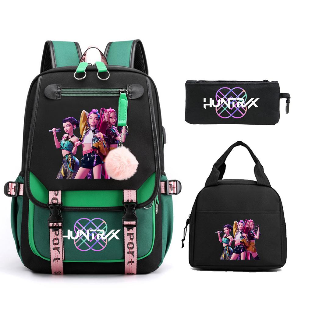 Animation Cartoon Printing Large Capacity Student School Bag Children'S Meal Bag Casual Pencil Bag Three-Piece Set