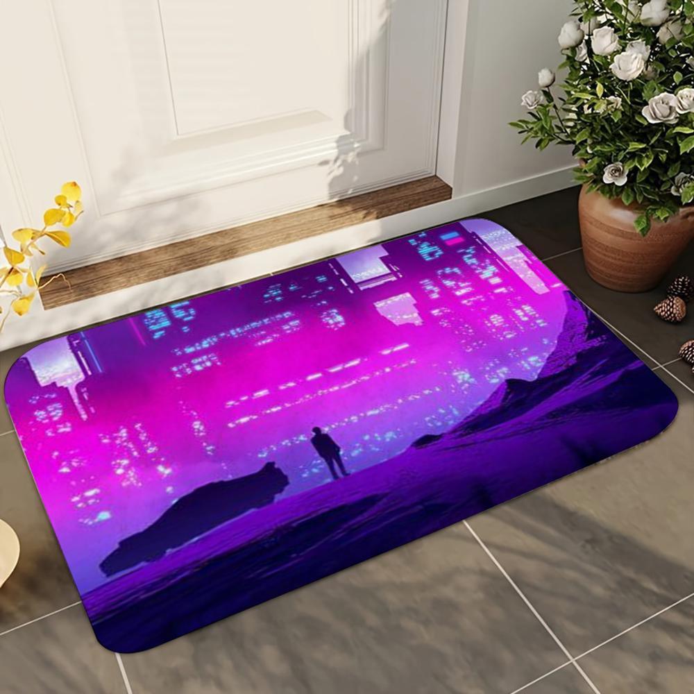 1pc Purple White Wave Gaming Bathroom Absorbent Mats Anti-Slip Mats Home Decor Supplies Carpets Home Kitchen Floor Mats