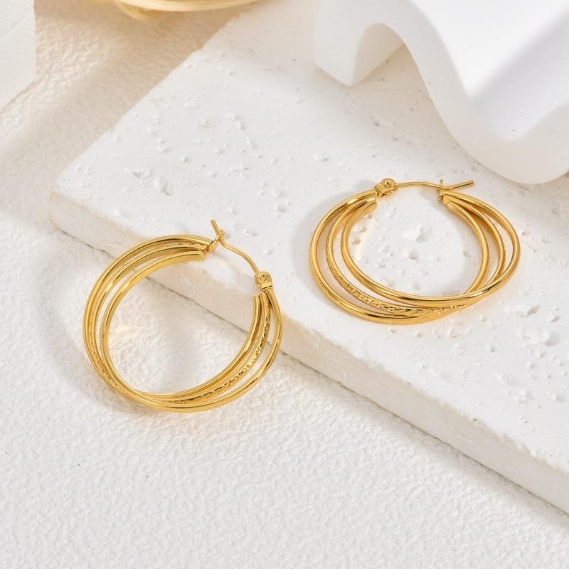 Gold Stainless Steel Earrings Light Luxury Premium Exaggerated Plain Ring Earrings