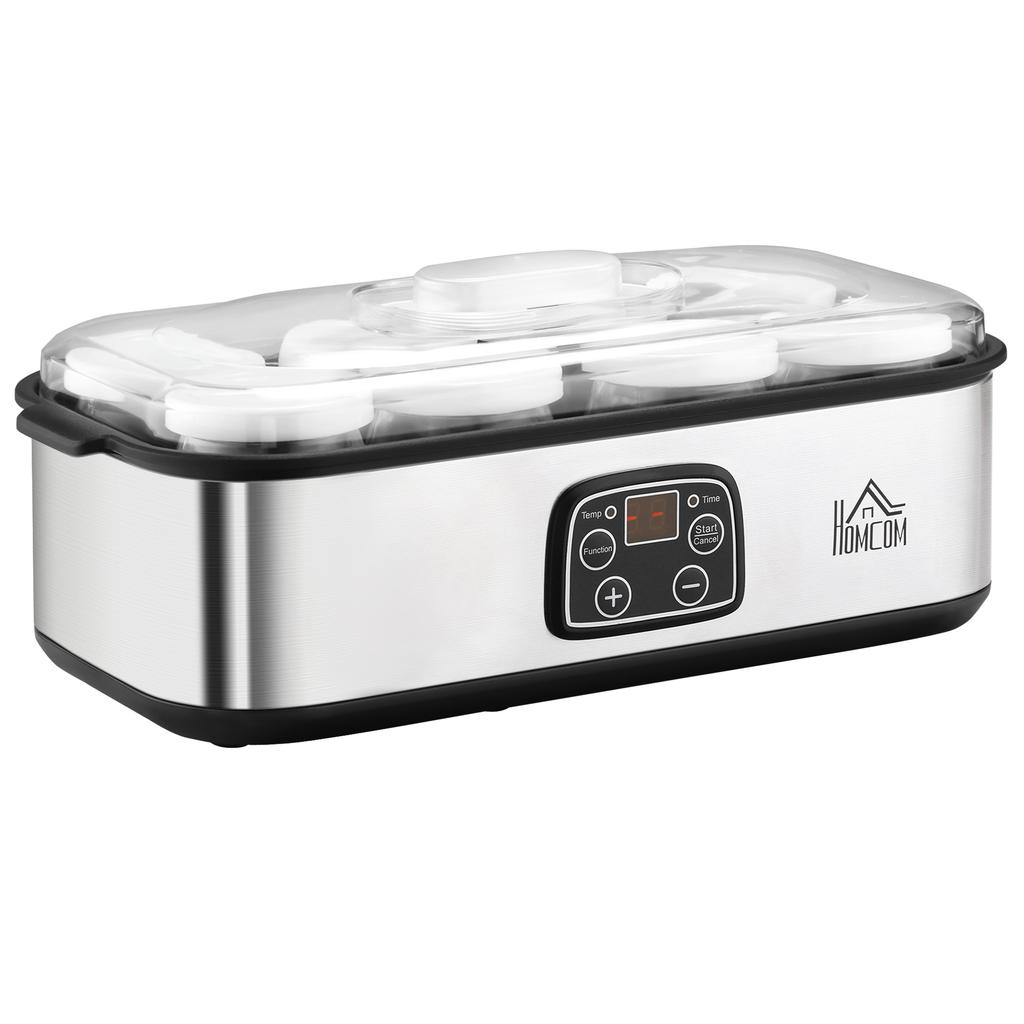Joghurtbereiter, Griechischer Joghurtbereiter mit Deckel, 8 BPA-freie Glas-Innenbehälter à 180 ml, Joghurtbereiter mit LCD-Display-Timer