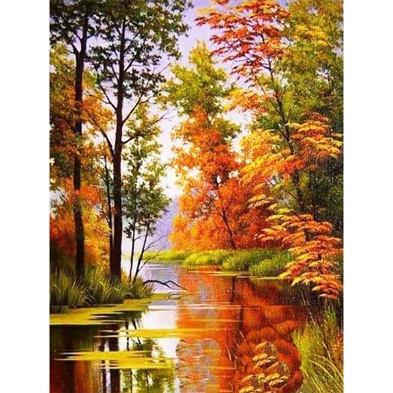 5D DIY Diamond Painting Autumn Forest Diamond Embroidery Cross Stitch Kit Full Rhinestone Mosaic Home Decor