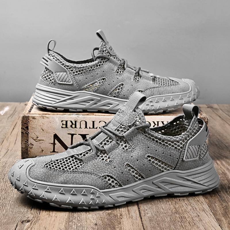 Hollow Out Mens Casual Shoes Fashion Summer Driving Shoes High Quality Male Hiking Footwear Genuine Leather Men Treking Sneakers