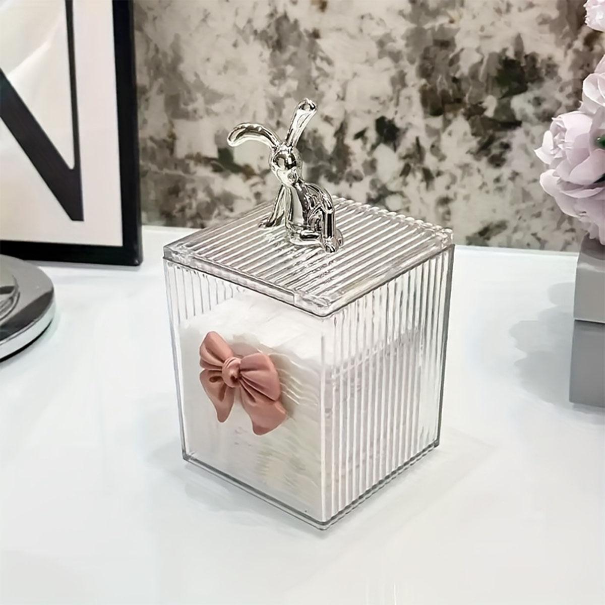 

Clear Acrylic Cosmetic Organizer with Lid - Dustproof Storage for Cotton Pads, Swabs & Trinkets | Bathroom & Vanity Use
