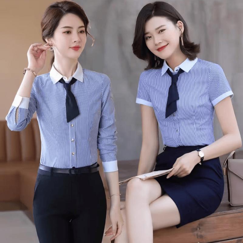 Women s Blue Stripe Short-Sleeve Shirt M