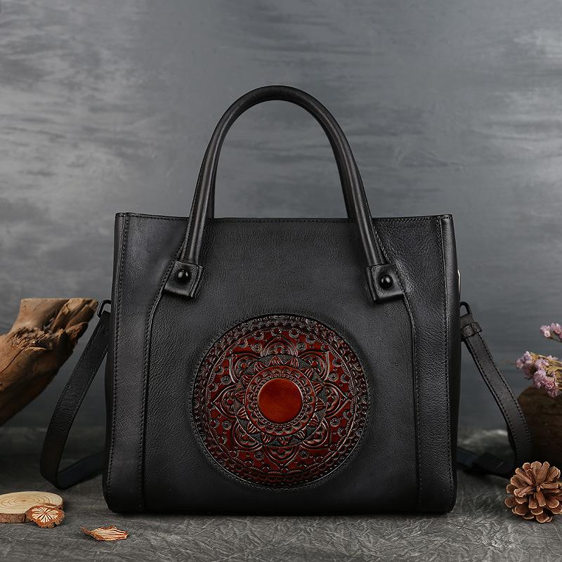 

Женская сумка из тисненой кожи высокого качества, винтажная повседневная сумка-тоут, сумки через плечо чёрный